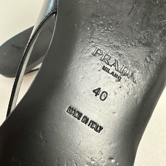 PRADA Black Slingback Ballet Flats 40 US 9.5 Point Toe Logo Flat Brushed Leather - Picture 15 of 15